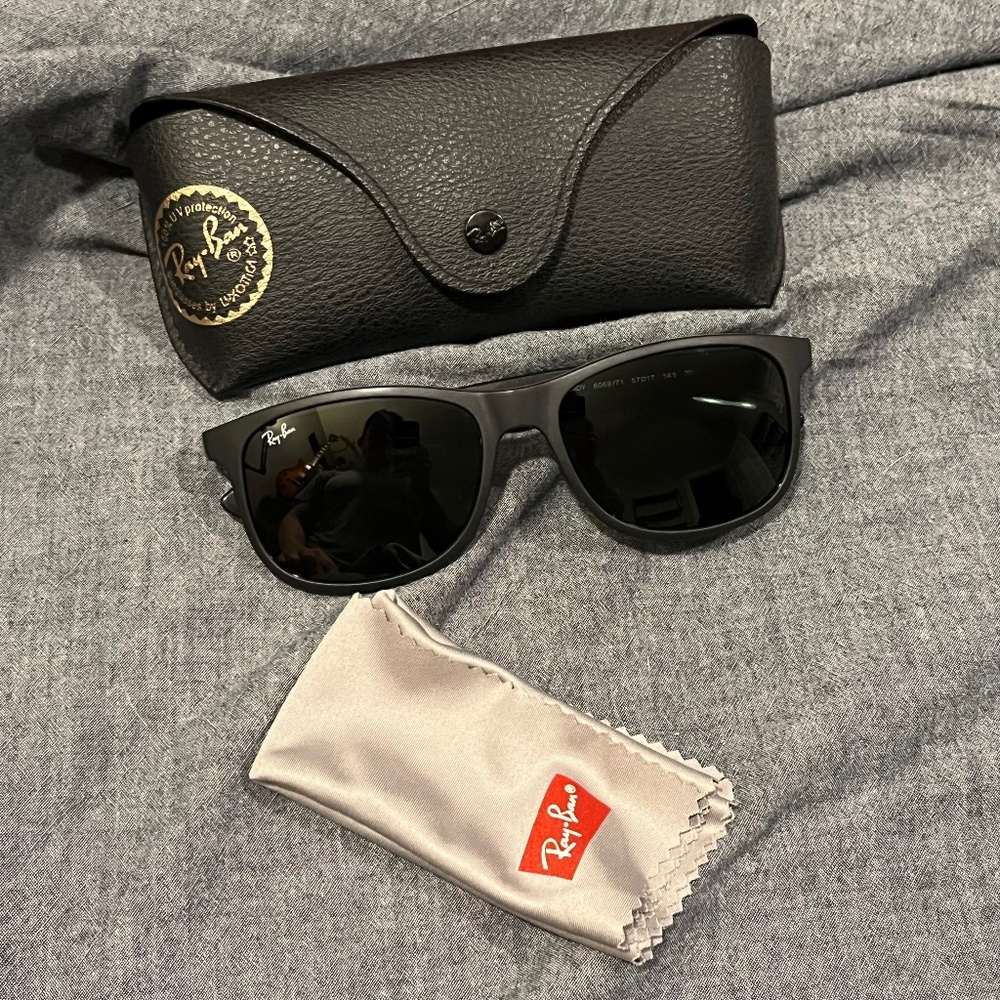 Ray-Ban RB4202F Andy Low Bridge Fit Rectangular Sunglasses, Matte Black On Black